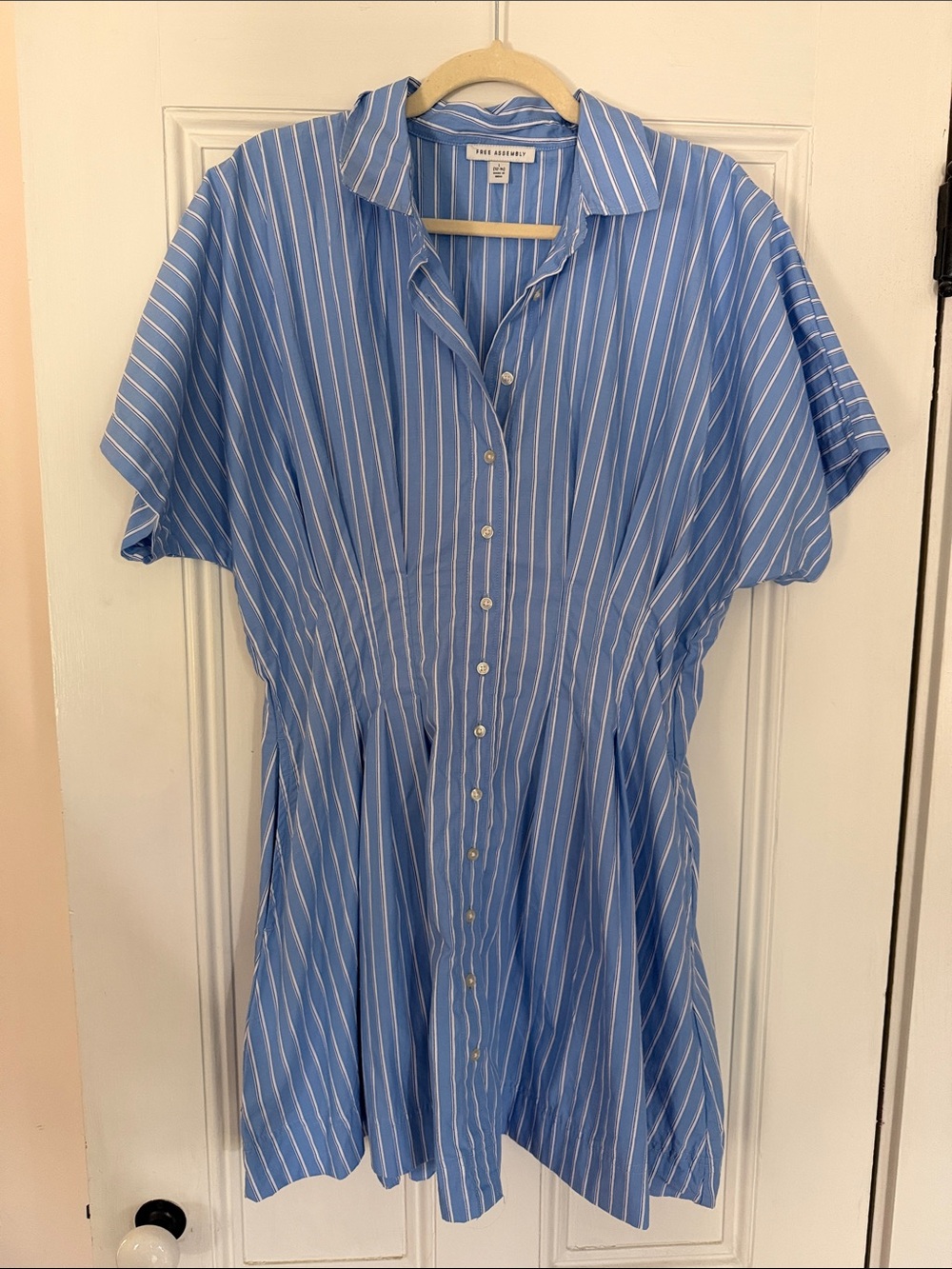 Free Assembly Light Blue & White Striped Button-Up